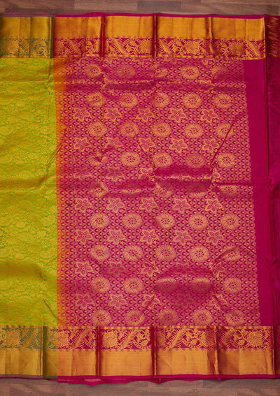 Parrot Green Zariwork Pure Silk Designer Saree - Koskii