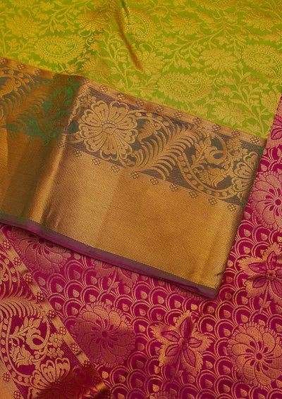 Parrot Green Zariwork Pure Silk Designer Saree - Koskii
