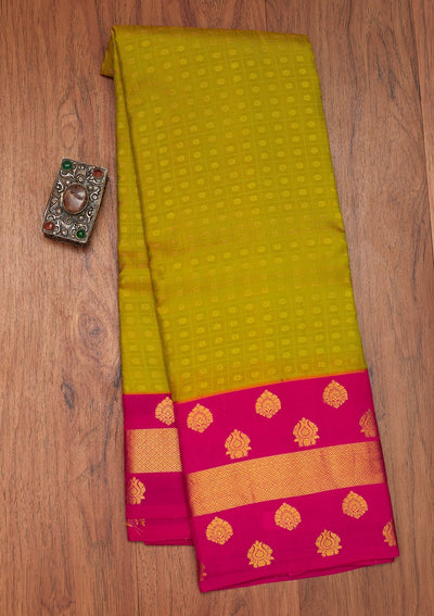 Parrot Green Zariwork Pure Silk Saree- Koskii