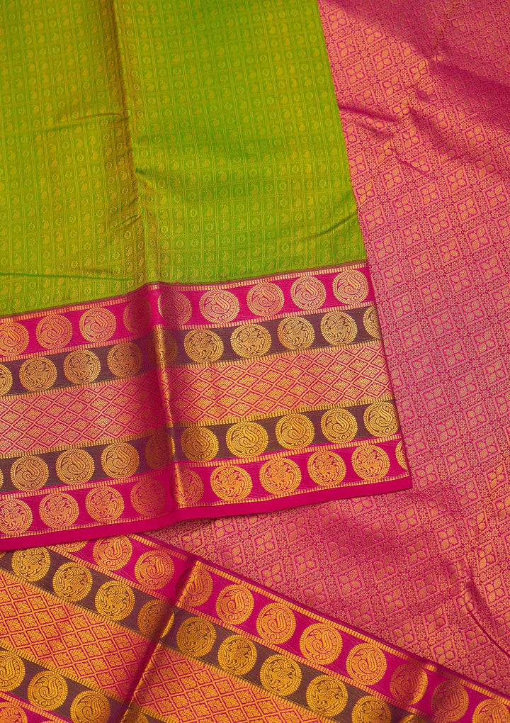 Parrot Green Zariwork Pure Silk Saree - Koskii