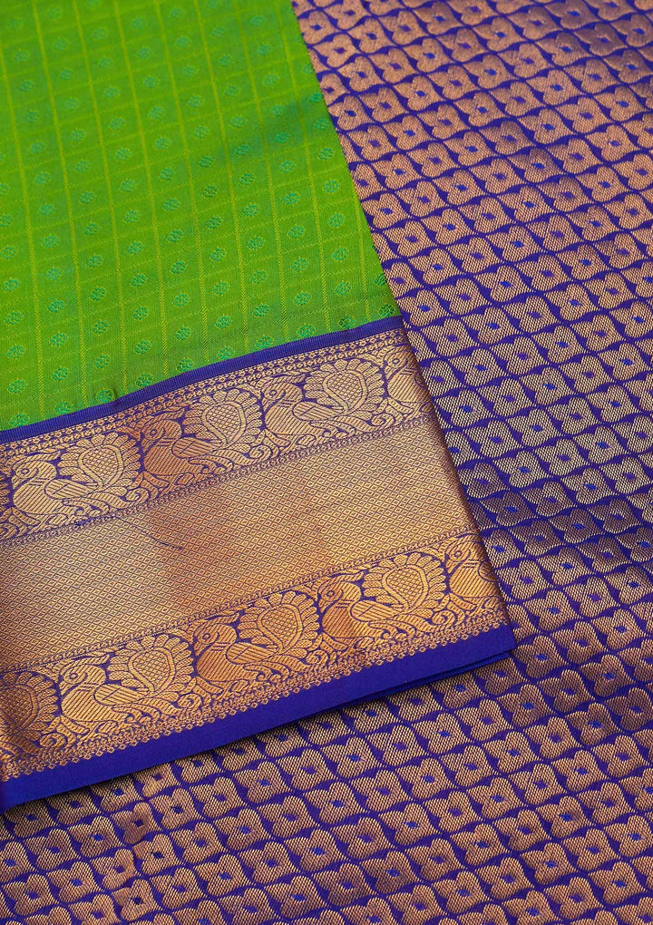 Parrot Green Zariwork Pure Silk Saree - Koskii