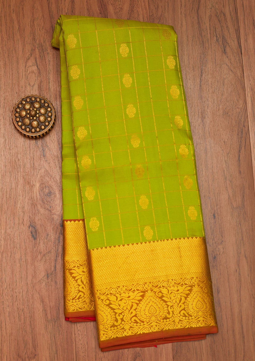Parrot Green Zariwork Pure Silk Saree- Koskii