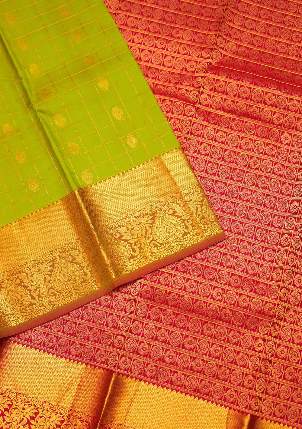 Parrot Green Zariwork Pure Silk Saree - Koskii