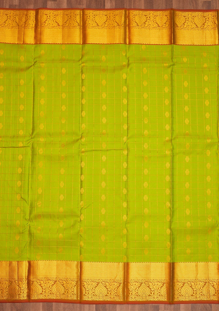 Parrot Green Zariwork Pure Silk Saree - Koskii