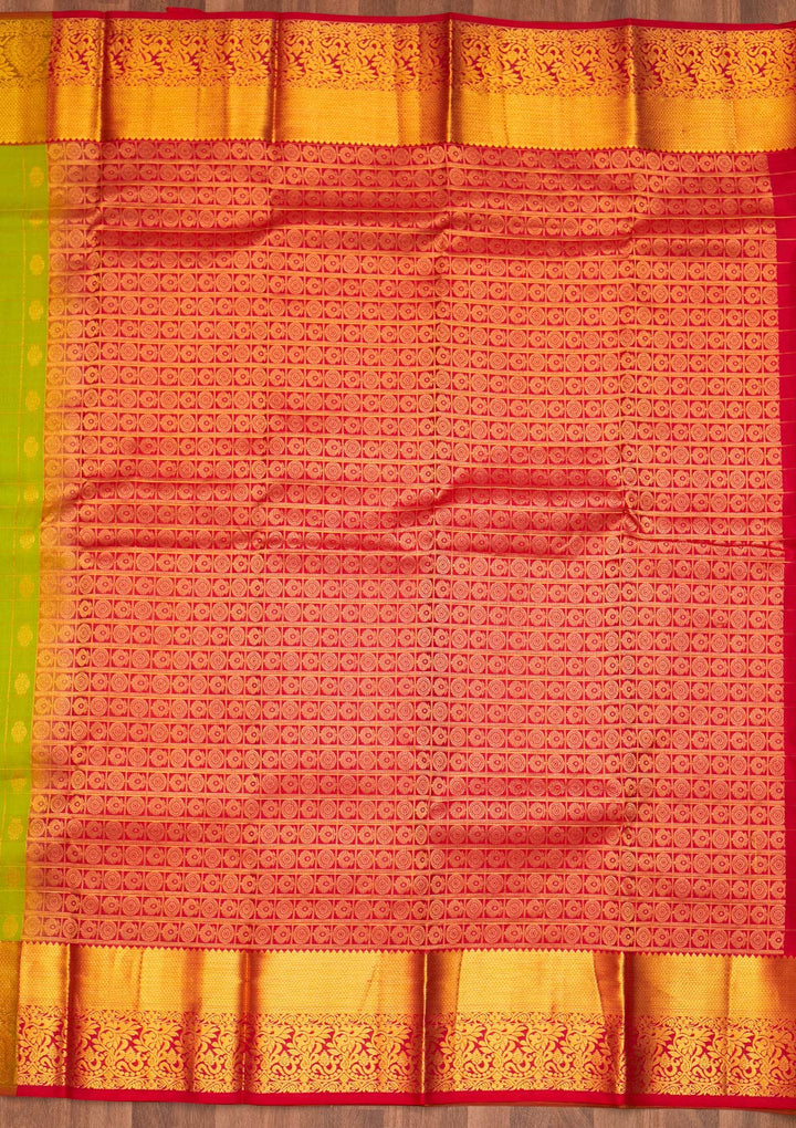 Parrot Green Zariwork Pure Silk Saree - Koskii
