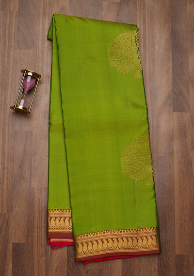 Parrot Green Zariwork Pure Silk Saree-Koskii