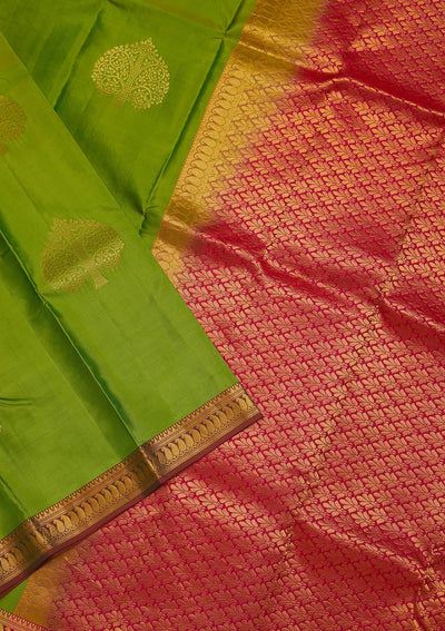Parrot Green Zariwork Pure Silk Saree-Koskii