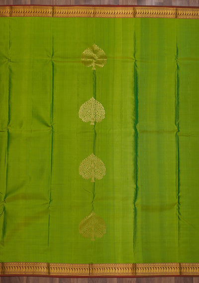 Parrot Green Zariwork Pure Silk Saree-Koskii