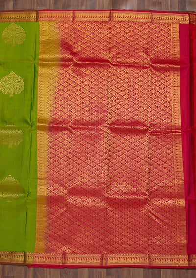 Parrot Green Zariwork Pure Silk Saree-Koskii