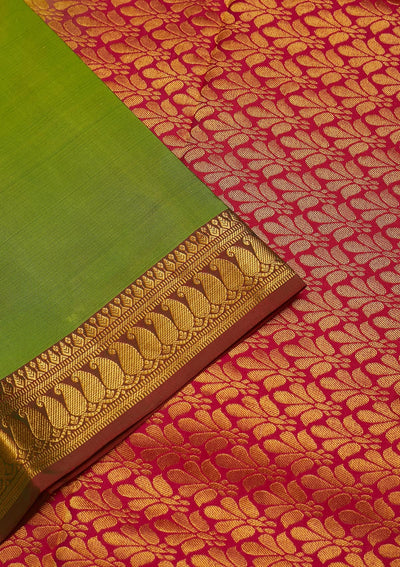 Parrot Green Zariwork Pure Silk Saree-Koskii
