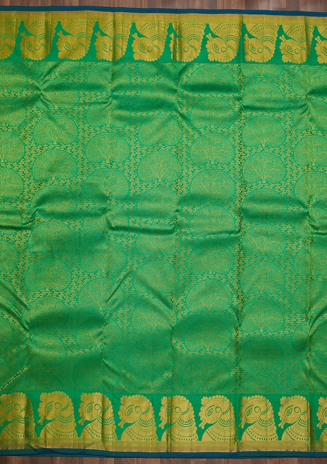 Parrot Green Zariwork Pure Silk Saree-Koskii