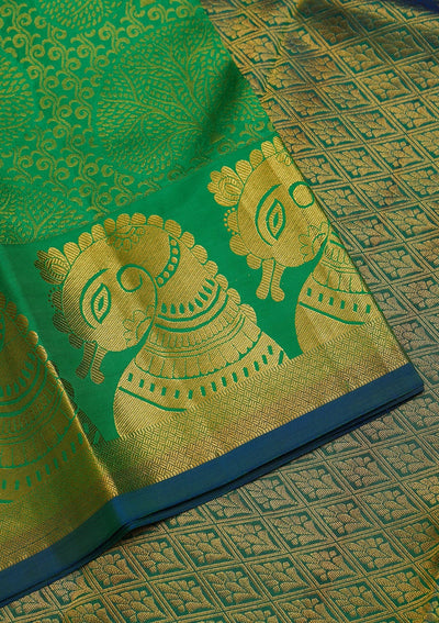 Parrot Green Zariwork Pure Silk Saree-Koskii