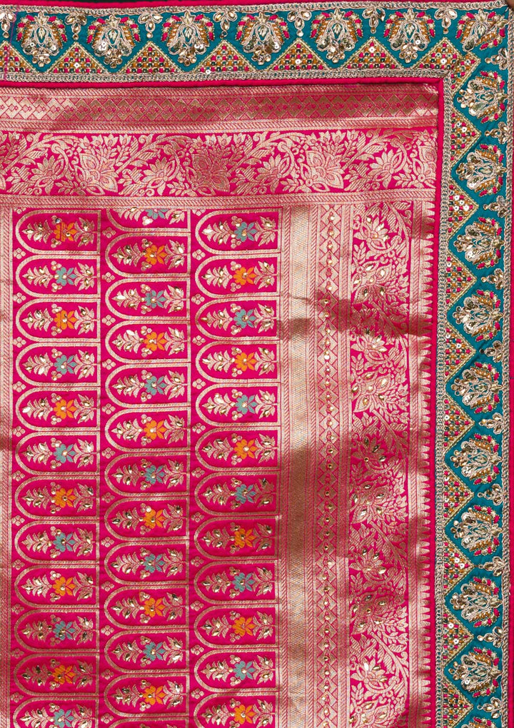 Parrot Green Zariwork Raw Silk Lehenga-koskii