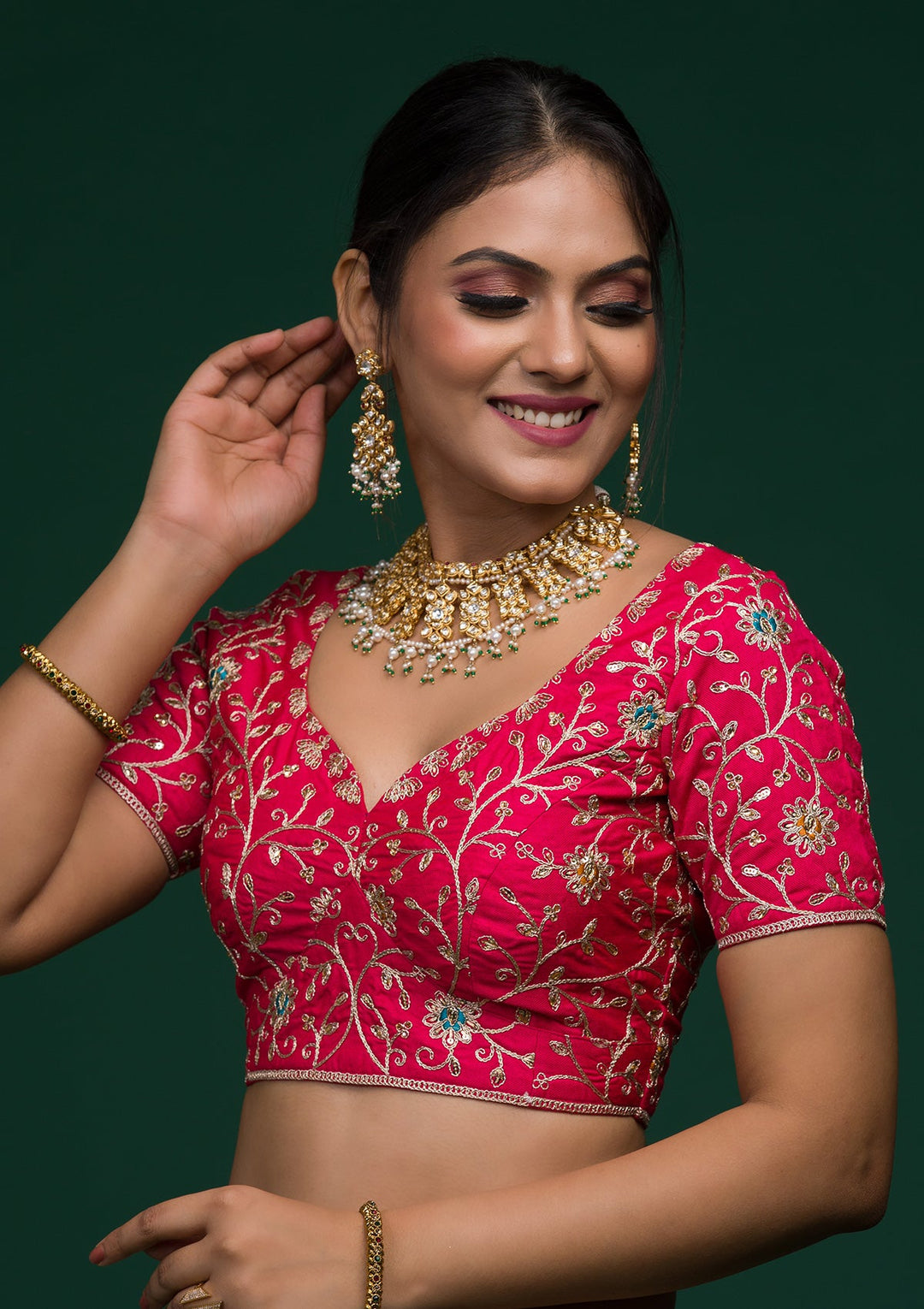 Parrot Green Zariwork Raw Silk Lehenga-koskii