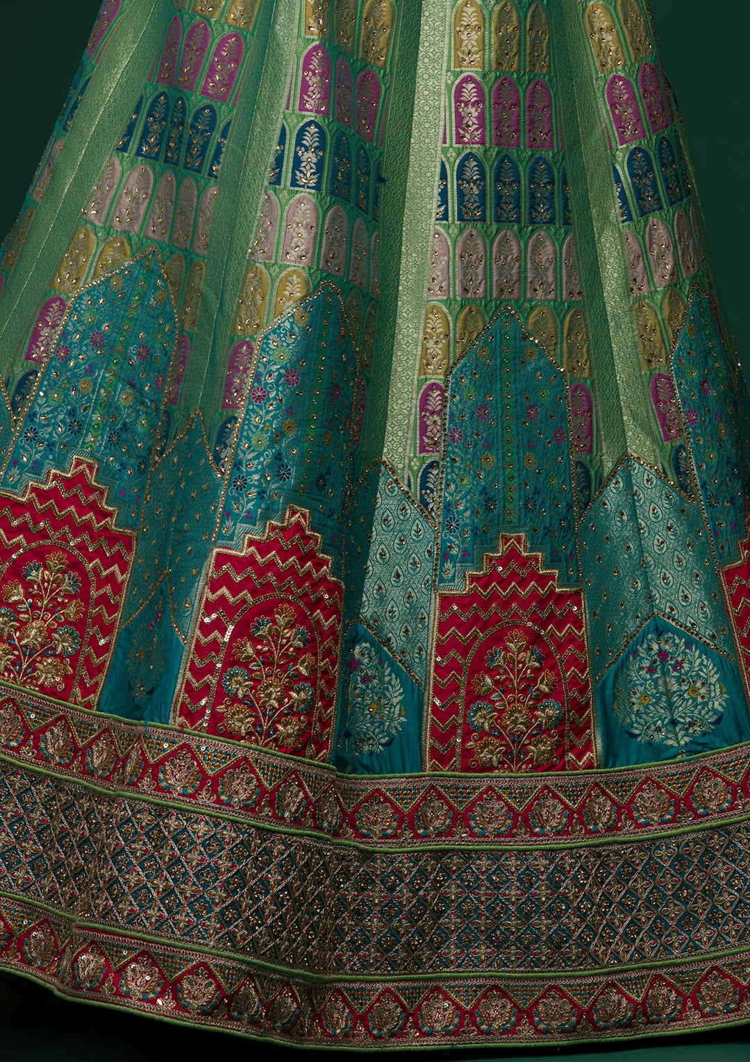Parrot Green Zariwork Raw Silk Lehenga-koskii