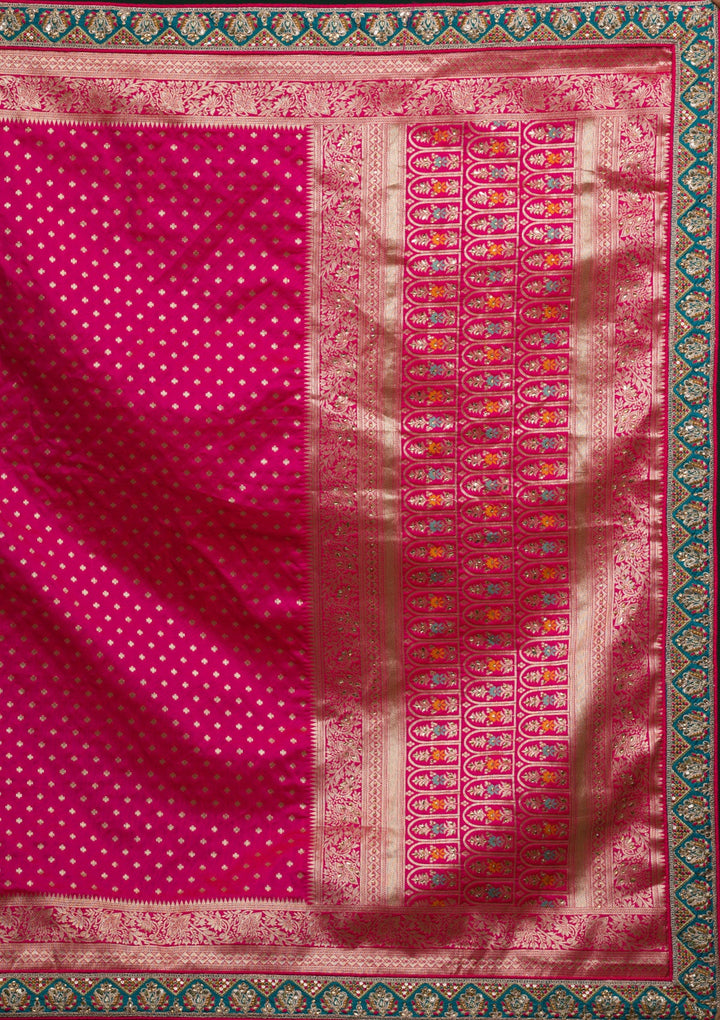 Parrot Green Zariwork Raw Silk Lehenga-koskii