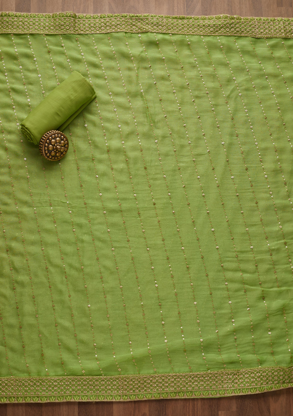 Parrot Green Zariwork Semi Crepe Unstitched Salwar Suit - Koskii
