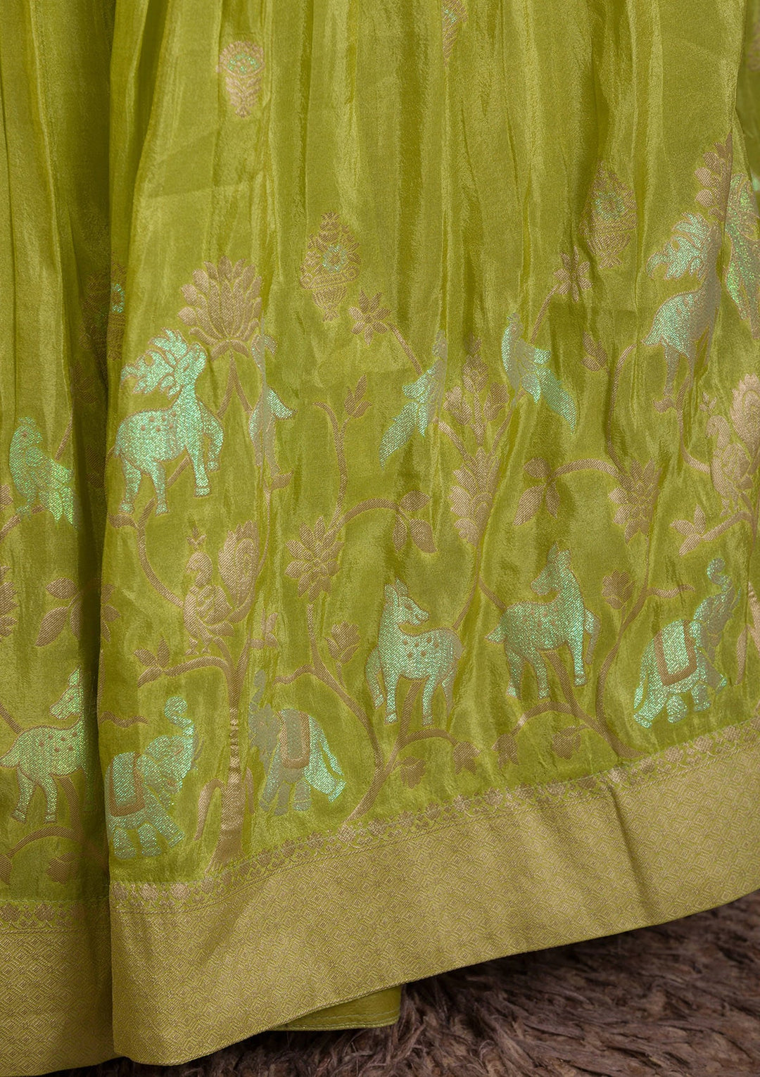 Parrot Green Cutdana Shimmer Readymade Lehenga-Koskii