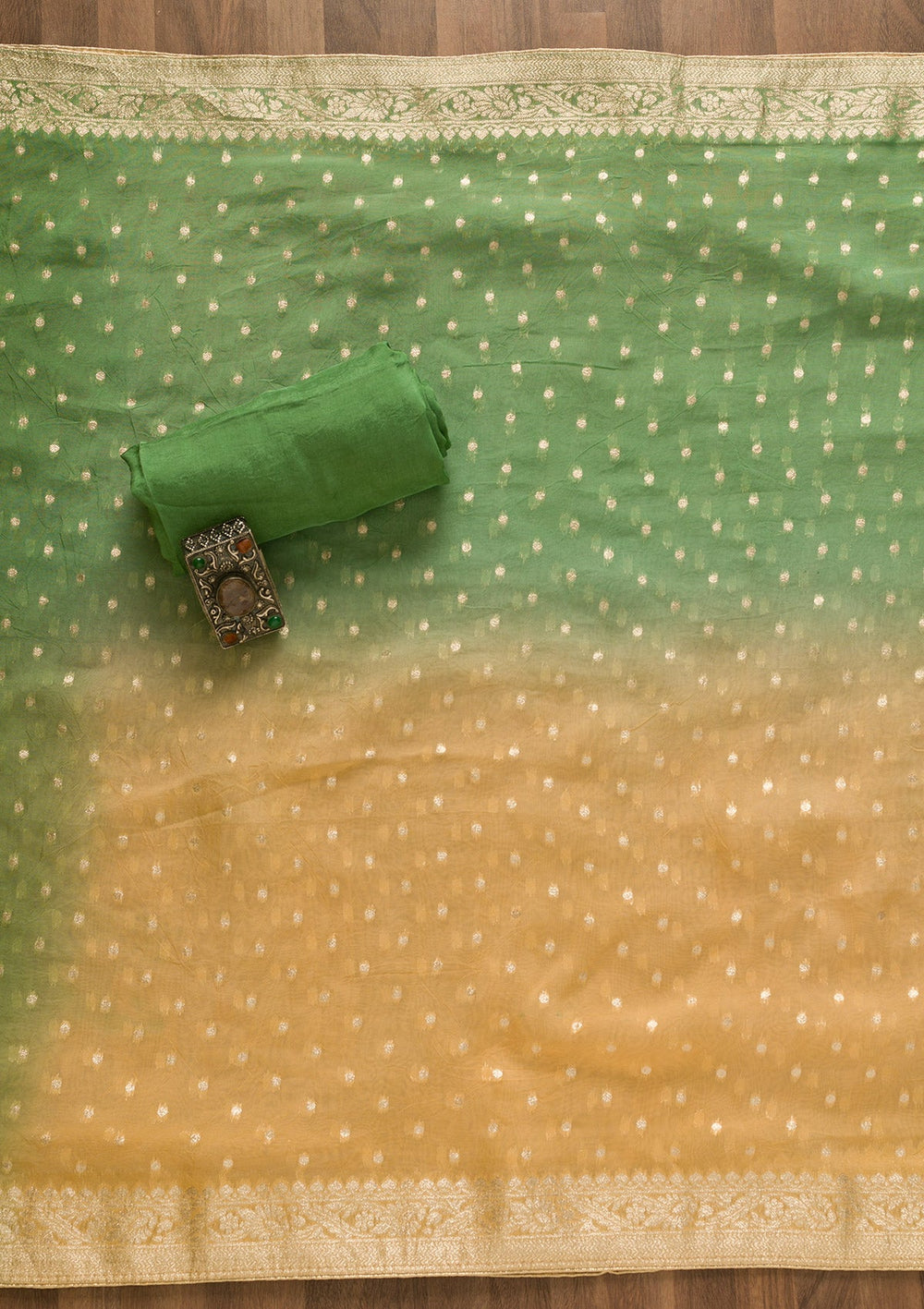 Parrot Green Cutdana Tissue Unstitched Salwar Kameez-Koskii