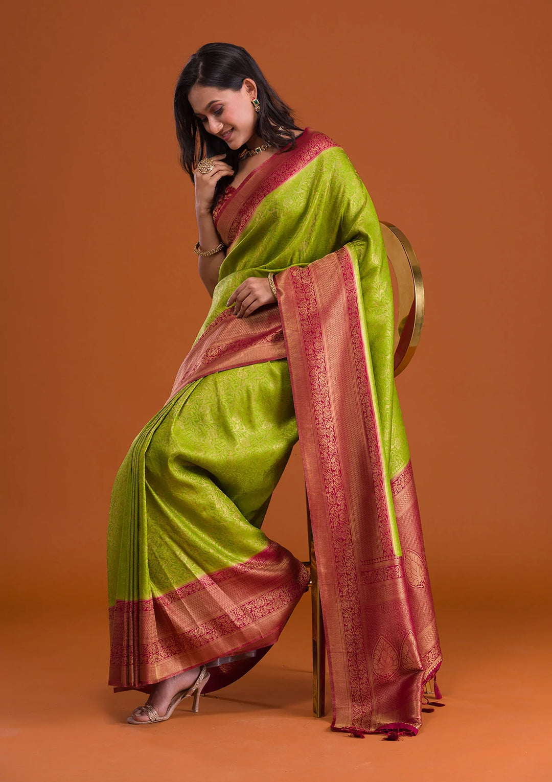 Parrot Green Zariwork Banarasi Saree-Koskii