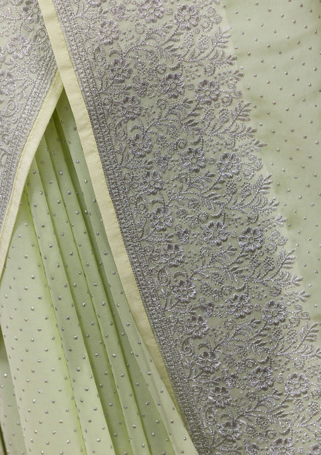 Parrot Green Zariwork Georgette Saree-Koskii