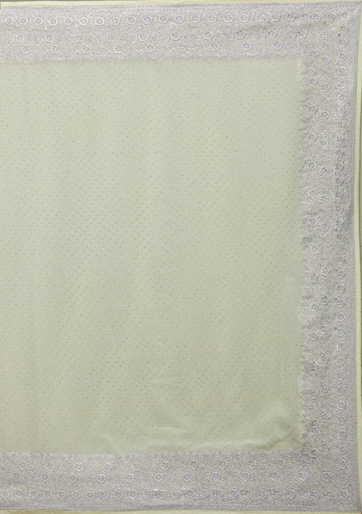 Parrot Green Zariwork Georgette Saree-Koskii