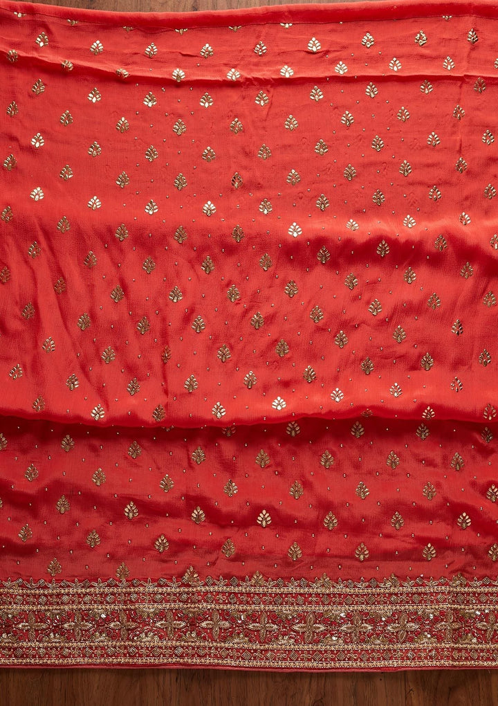 Peach Badla Semi Crepe Designer Unstitched Salwar Suit - koskii