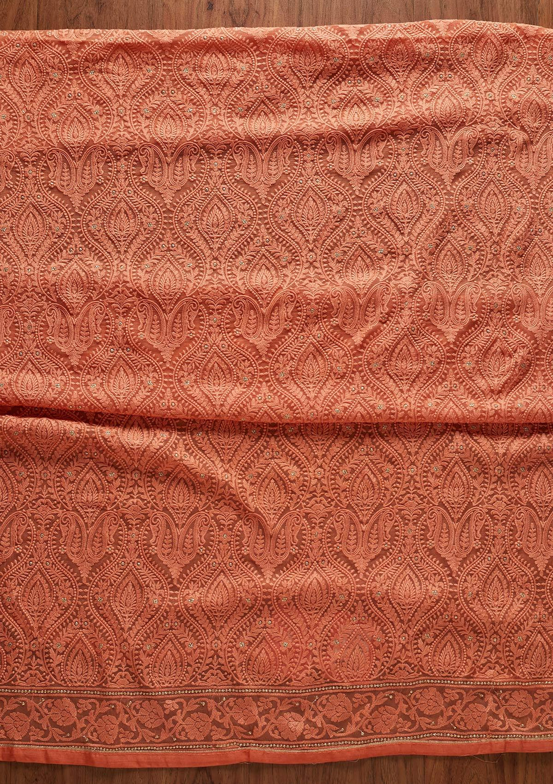 Peach Chikankari Chiffon Designer Unstitched Salwar Suit - koskii