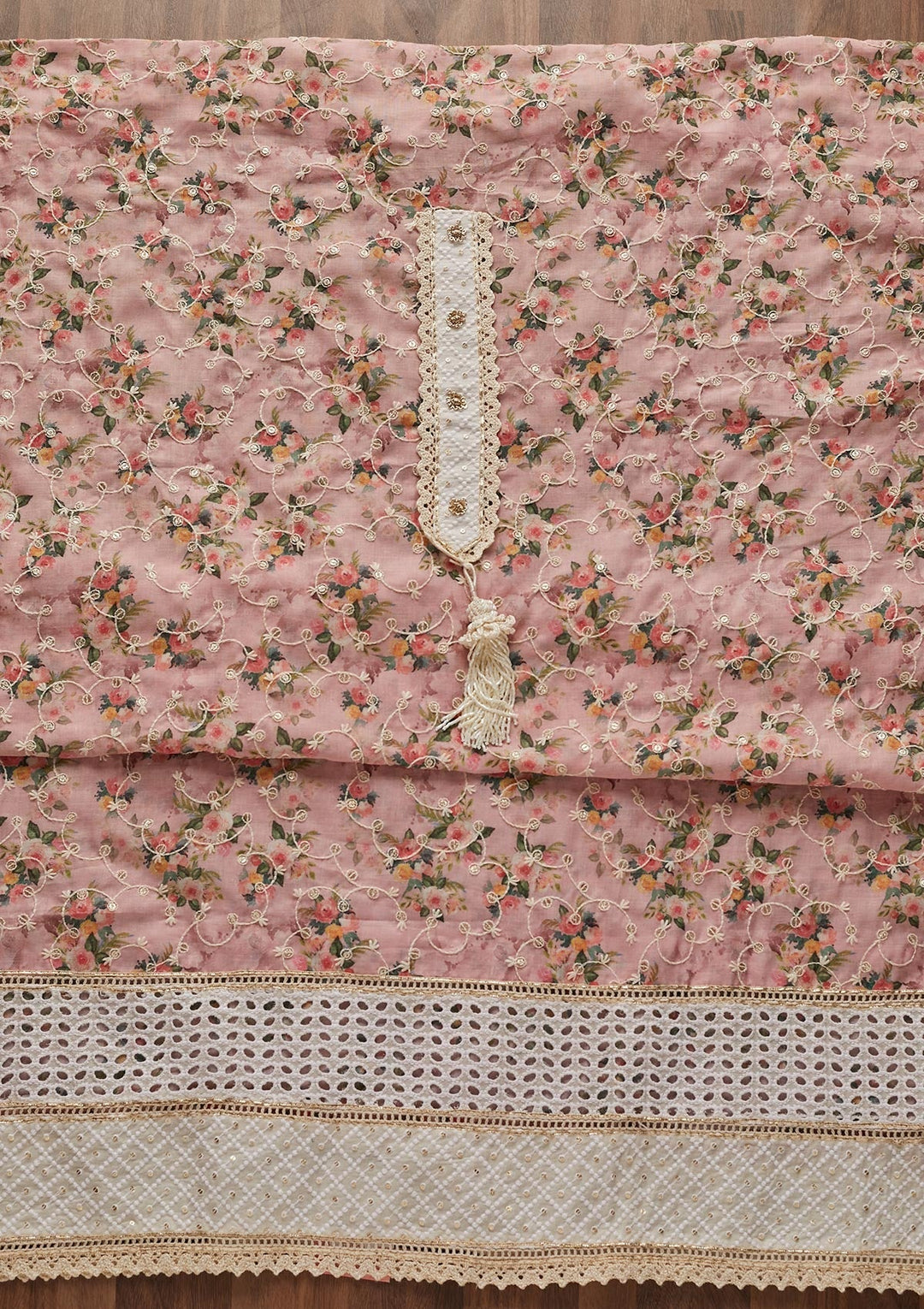 Peach Chikankari Chiffon Designer Unstitched Salwar Suit - Koskii