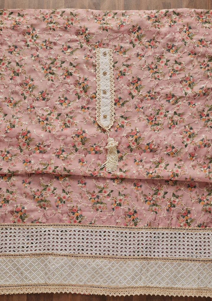Peach Chikankari Chiffon Designer Unstitched Salwar Suit - Koskii