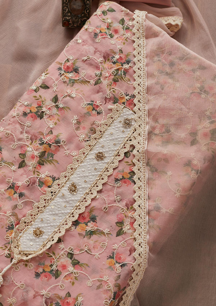 Peach Chikankari Chiffon Designer Unstitched Salwar Suit - Koskii