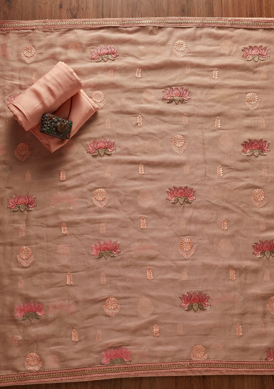 Peach Chikankari Georgette Designer Unstitched Salwar Suit - koskii