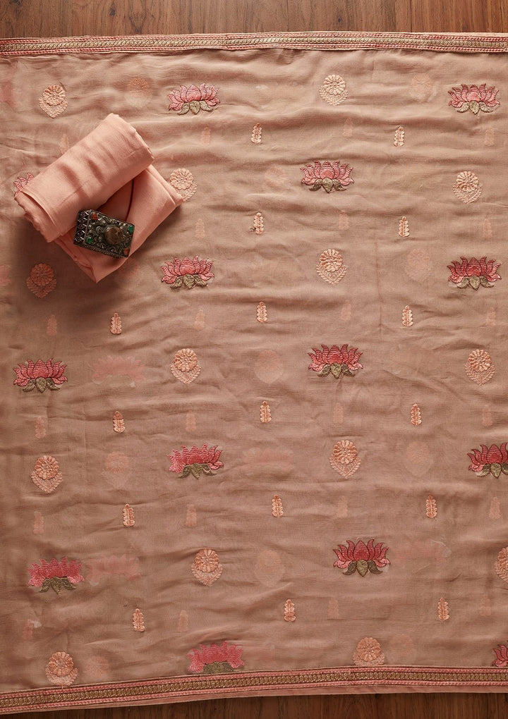 Peach Chikankari Georgette Designer Unstitched Salwar Suit - koskii