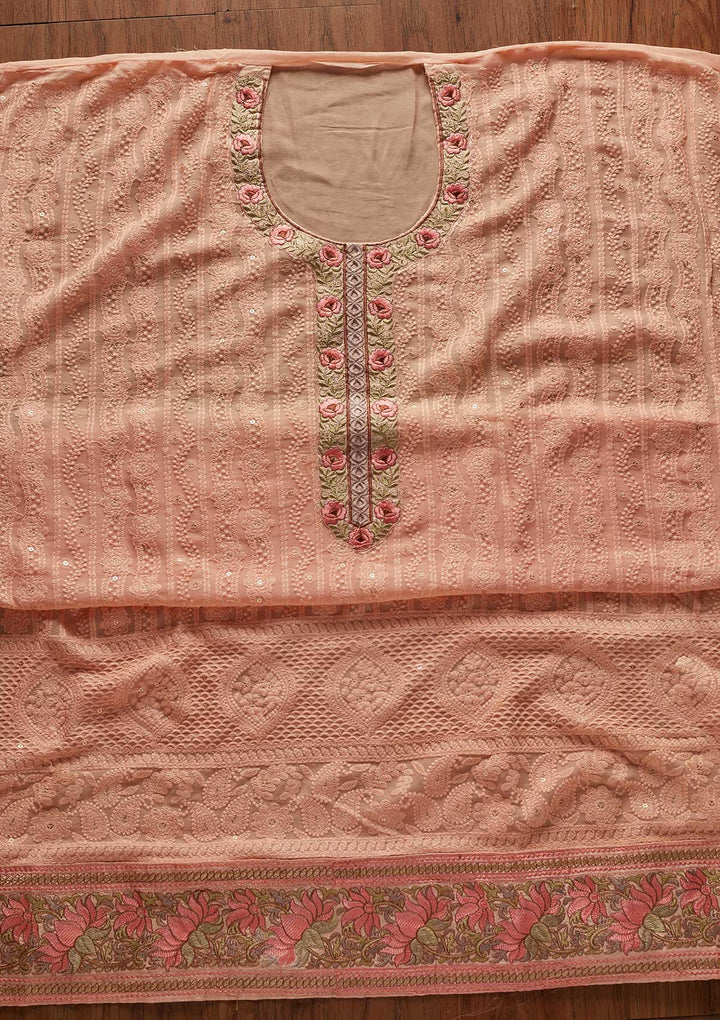 Peach Chikankari Georgette Designer Unstitched Salwar Suit - koskii