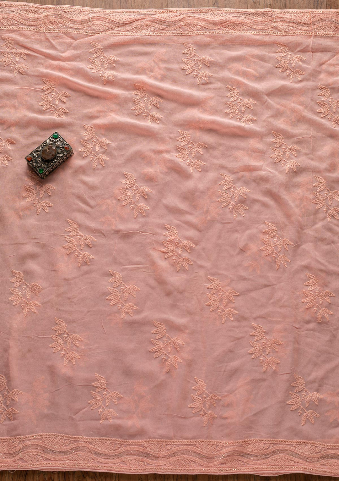 Peach Chikankari Georgette Designer Unstitched Salwar Suit - koskii