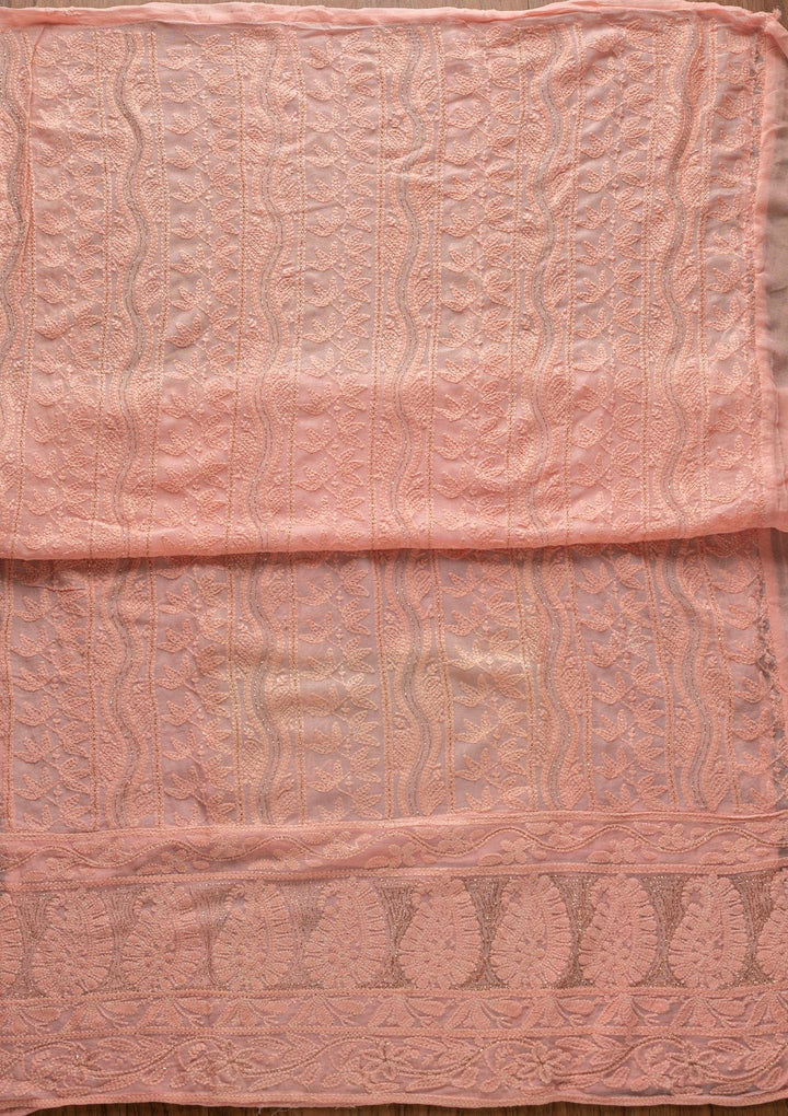 Peach Chikankari Georgette Designer Unstitched Salwar Suit - koskii