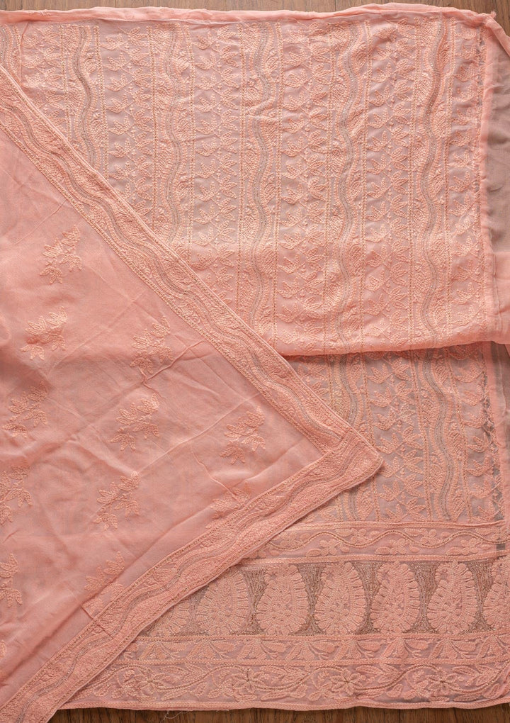 Peach Chikankari Georgette Designer Unstitched Salwar Suit - koskii