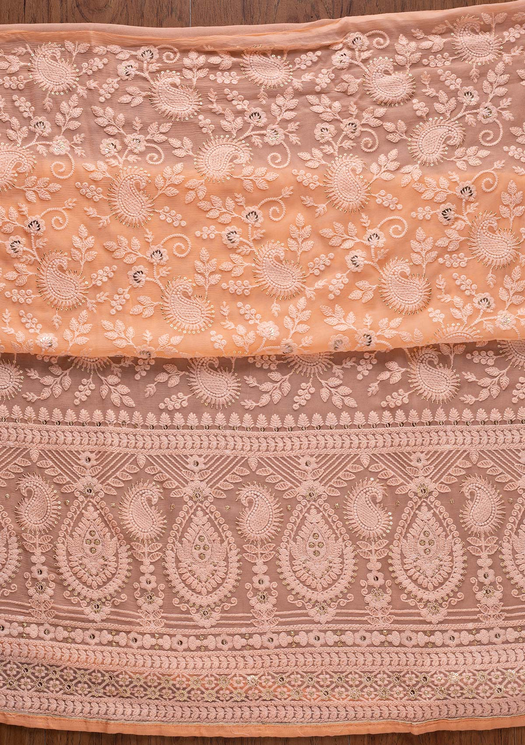 Peach Chikankari Georgette Designer Unstitched Salwar Suit - koskii