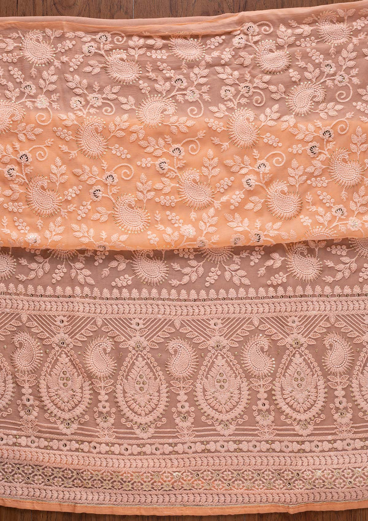 Peach Chikankari Georgette Designer Unstitched Salwar Suit - koskii