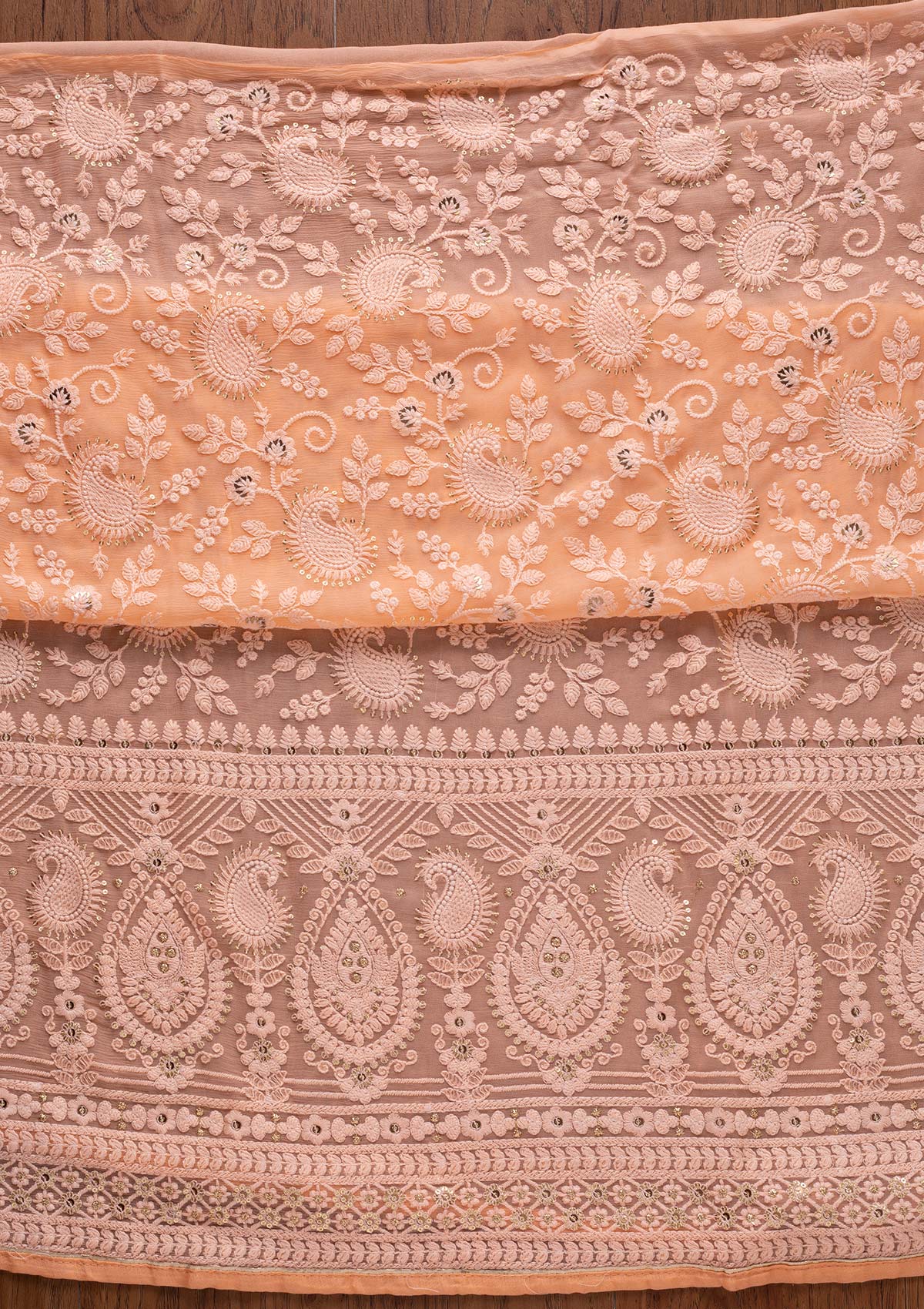 Peach Chikankari Georgette Designer Unstitched Salwar Suit - koskii