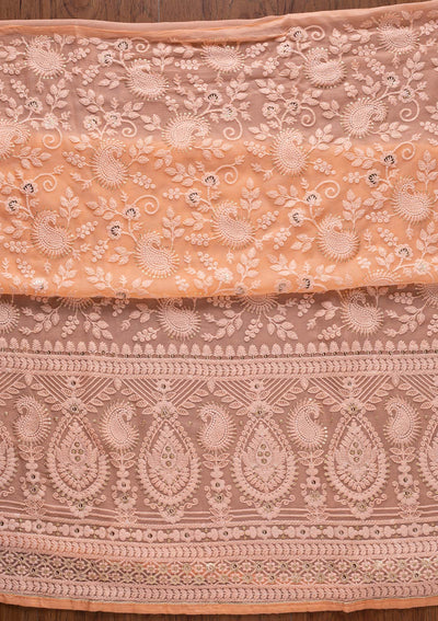 Peach Chikankari Georgette Designer Unstitched Salwar Suit - koskii