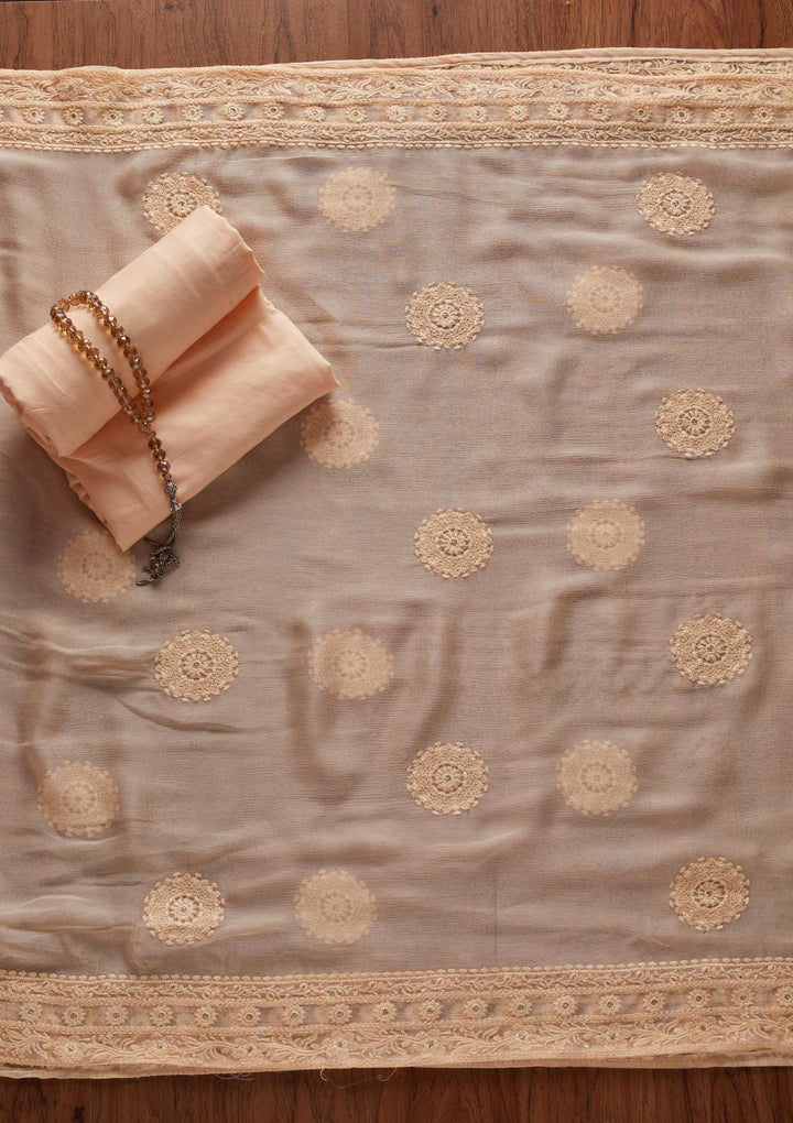 Peach Chikankari Georgette Designer Unstitched Salwar Suit - koskii