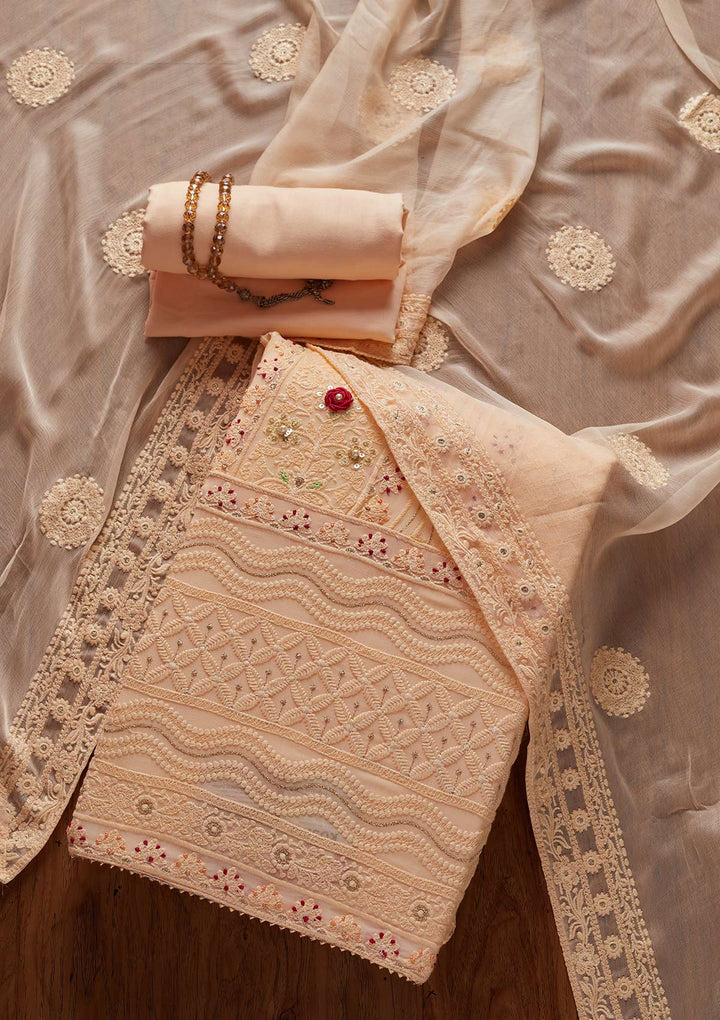 Peach Chikankari Georgette Designer Unstitched Salwar Suit - koskii