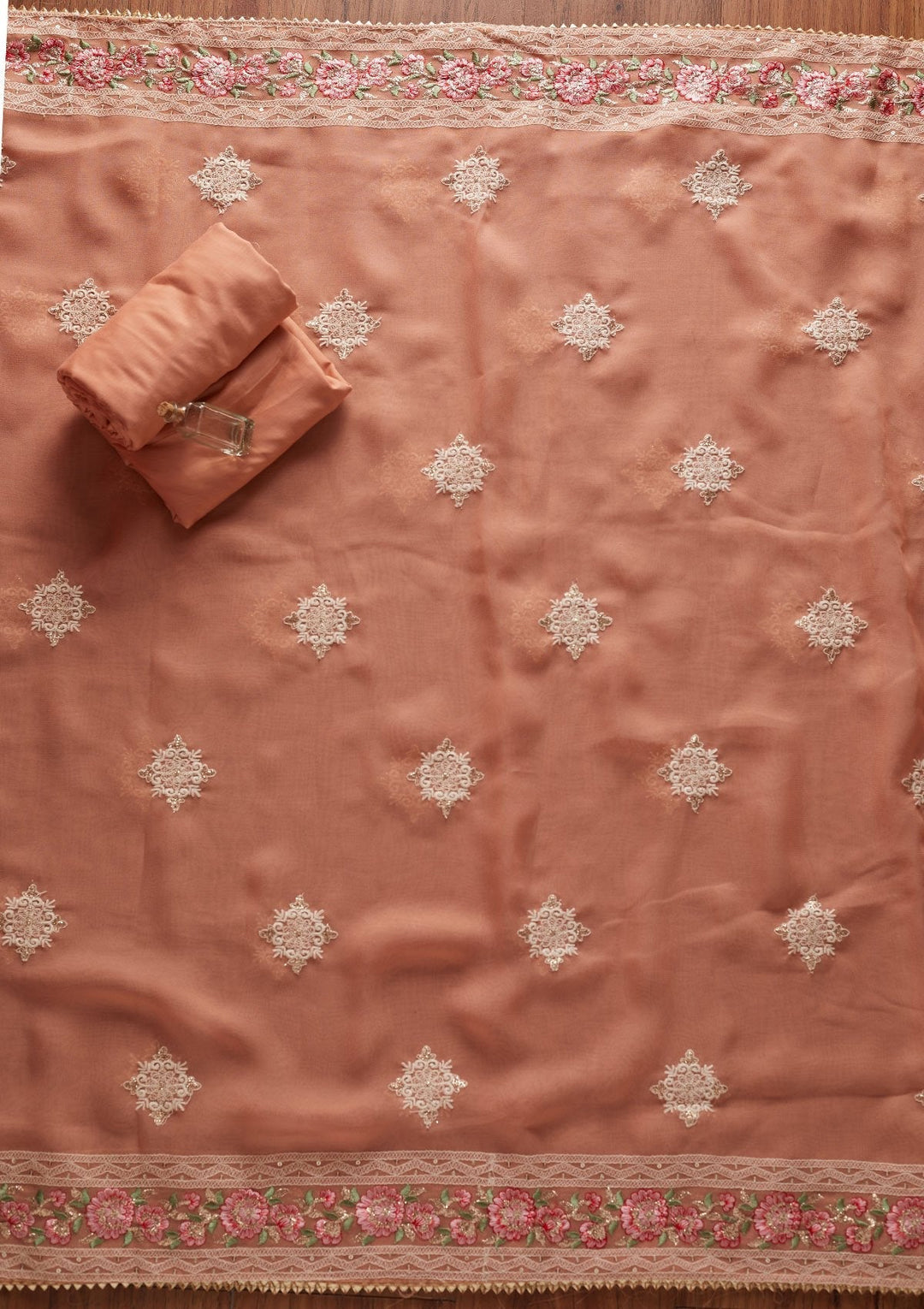Peach Chikankari Georgette Designer Unstitched Salwar Suit - koskii