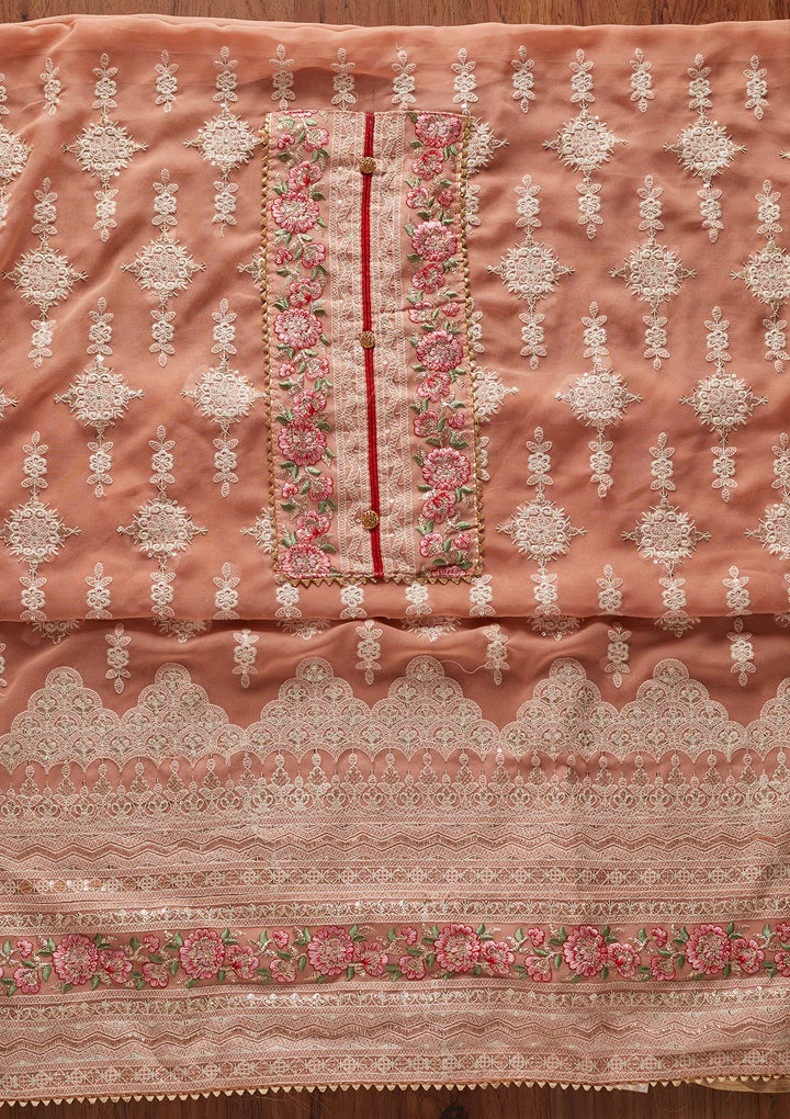 Peach Chikankari Georgette Designer Unstitched Salwar Suit - koskii