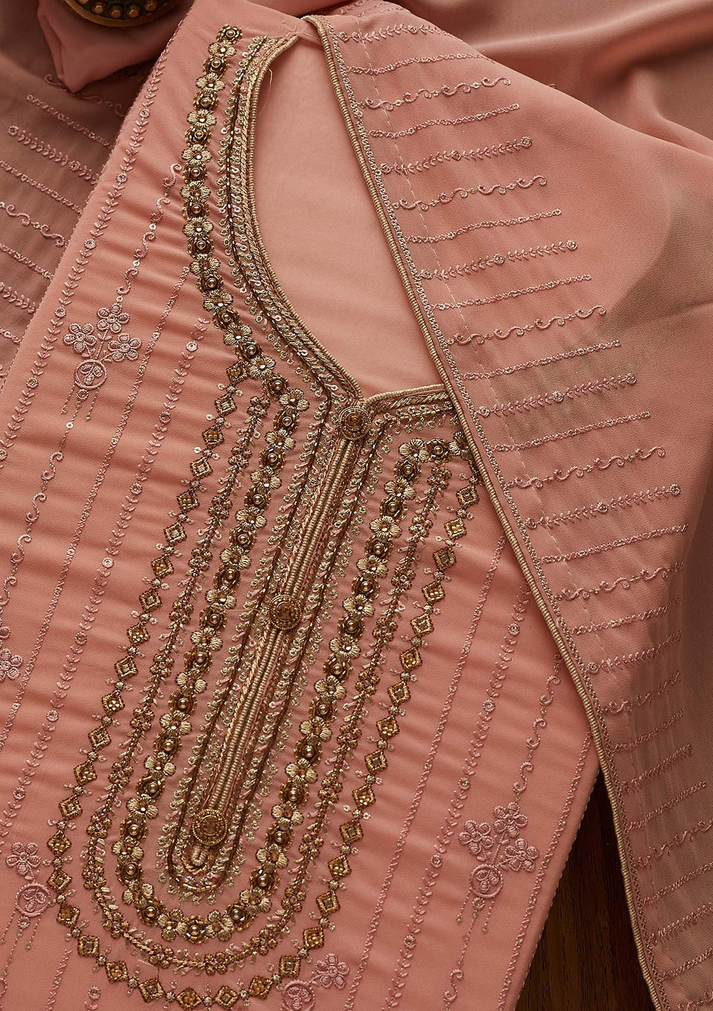 Peach Cutdana Georgette Designer Semi-Stitched Salwar Suit - Koskii