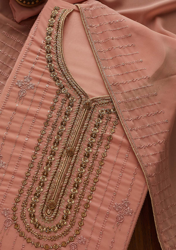 Peach Cutdana Georgette Designer Semi-Stitched Salwar Suit - Koskii