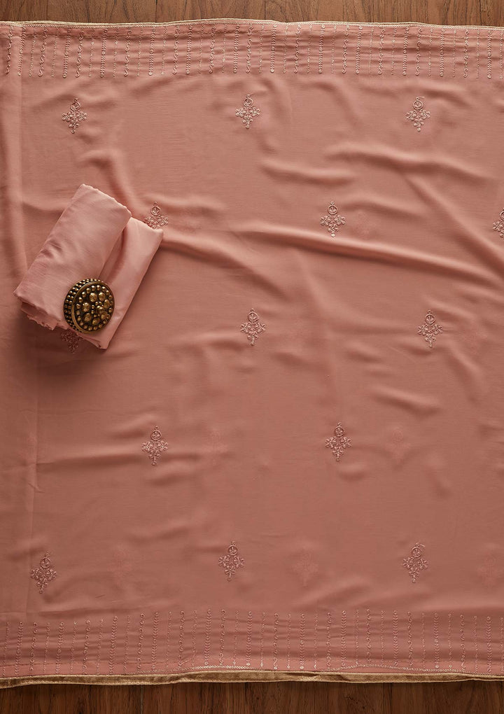 Peach Cutdana Georgette Designer Semi-Stitched Salwar Suit - Koskii