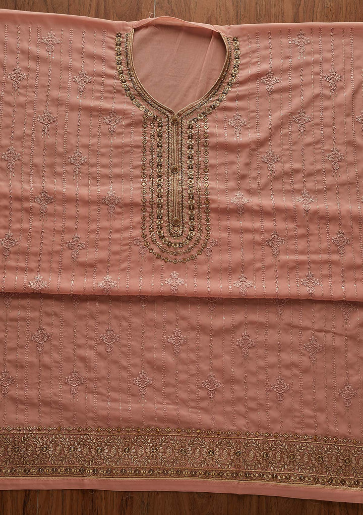 Peach Cutdana Georgette Designer Semi-Stitched Salwar Suit - Koskii