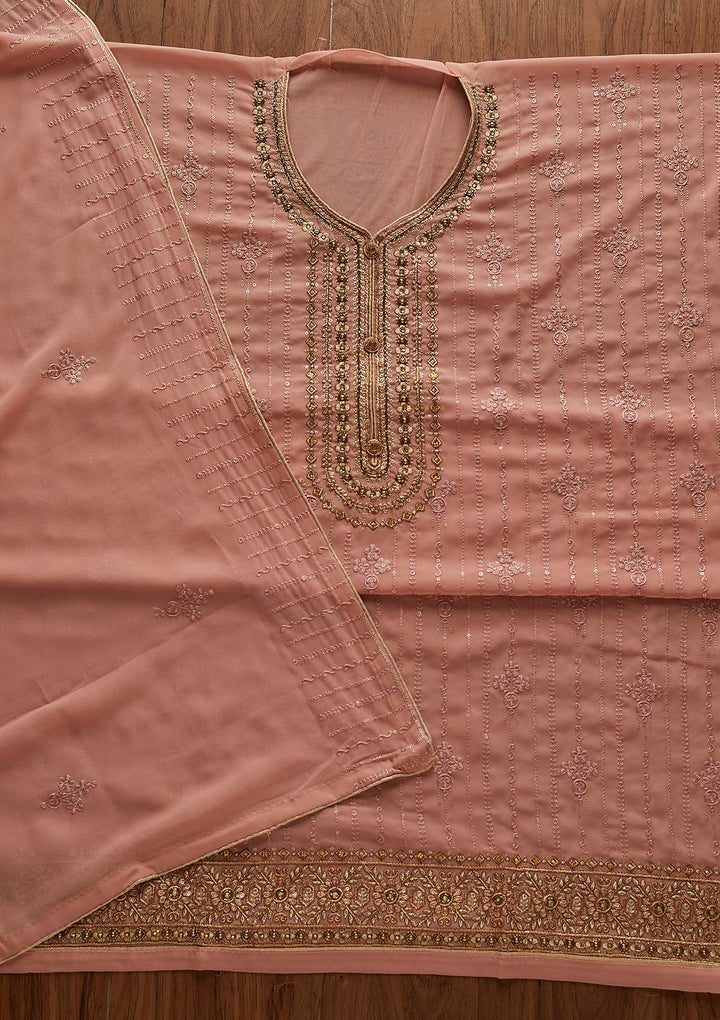 Peach Cutdana Georgette Designer Semi-Stitched Salwar Suit - Koskii